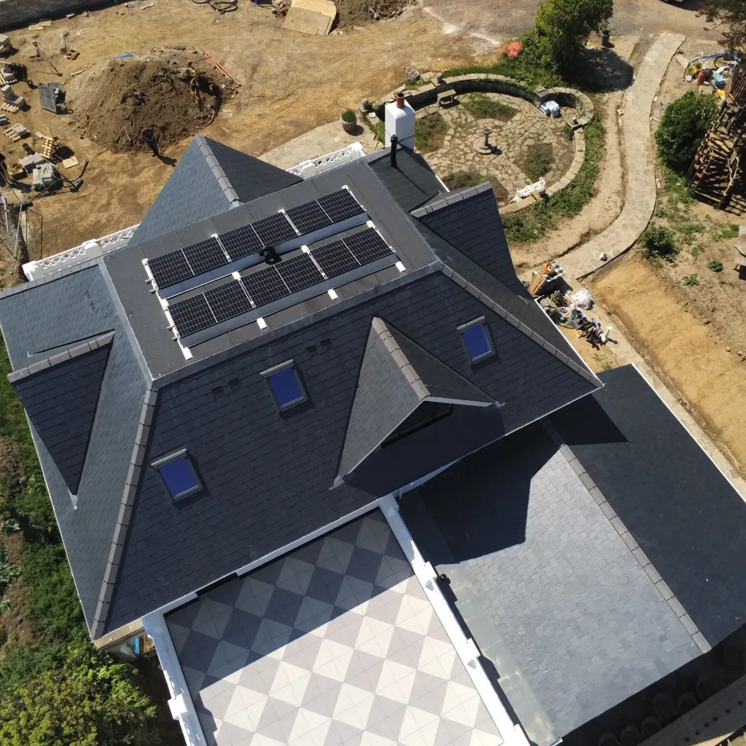 suburban roof with scaffolding
